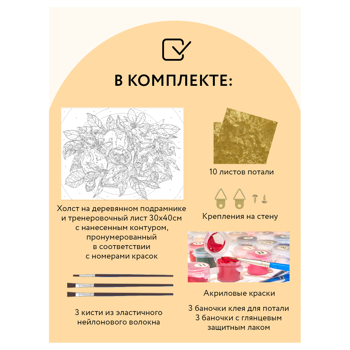 Картина по номерам на холсте ТРИ СОВЫ "Лимоны", 30*40, с поталью, акриловыми красками и кистями - фото 2
