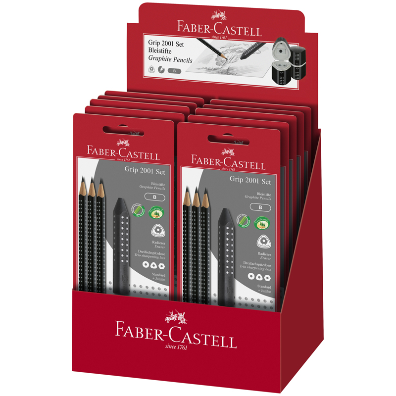 Набор карандашей ч/г Faber-Castell "Grip 2001" 3шт., трехран., заточен., ластик, точилка, черный блистер - фото 8
