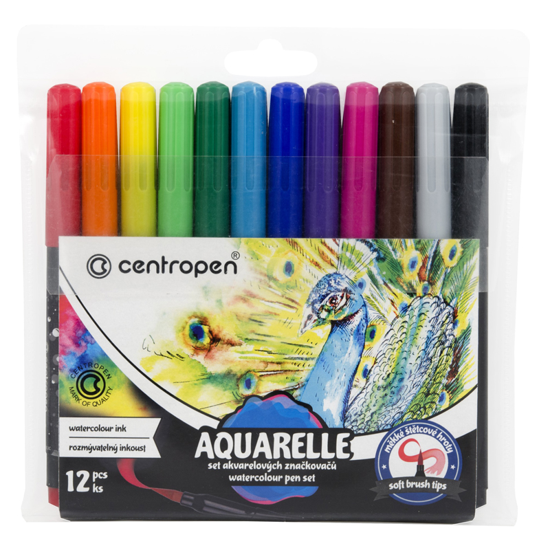 Набор акварельных маркеров Centropen "Aquarelle 8683" 12цв., кистевые, 1-9мм, европодвес - фото 1