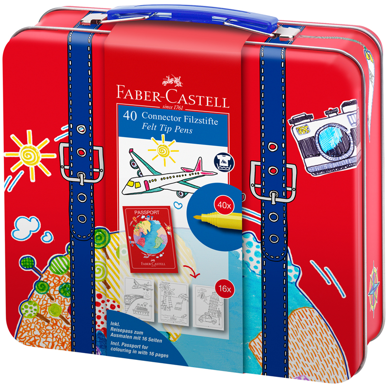 Набор для рисования Faber-Castell "Connector" 40 фломастеров+6 клипс+паспорт раскраск., метал. - фото 1