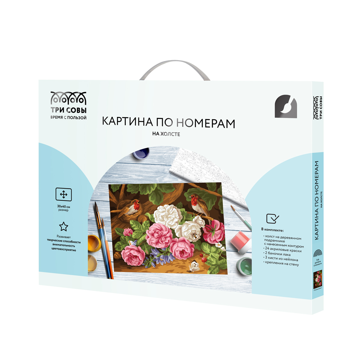 Картина по номерам на холсте ТРИ СОВЫ "Пышные розы", 30*40, с акриловыми красками и кистями - фото 2