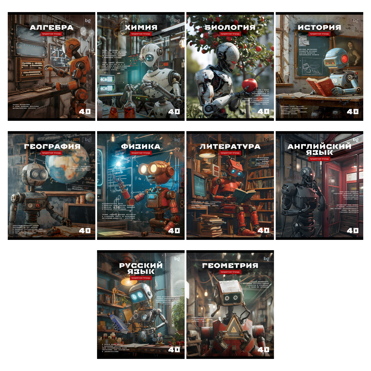 Комплект (10 шт.) предметных тетрадей 40л. BG "Робот", эконом - фото 2