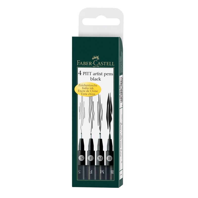 Набор капиллярных ручек Faber-Castell "Pitt Artist Pen" черные, 4шт., 0,3/0,5/0,7мм/Brush - фото 1