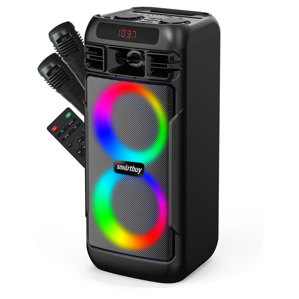 Колонка портативная Smartbuy MEGA BOOM II, 50Вт, Bluetooth, MP3, FM-радио, micro SD, 2 микрофона, пульт, подстветка, черный - фото 1