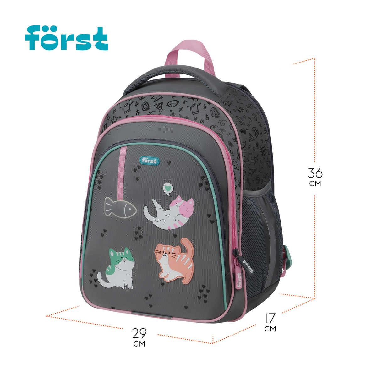 Ранец F?rst F-Base "Kittens" 36*29*17см, 3 отделения, 2 кармана, анатомическая спинка - фото 2