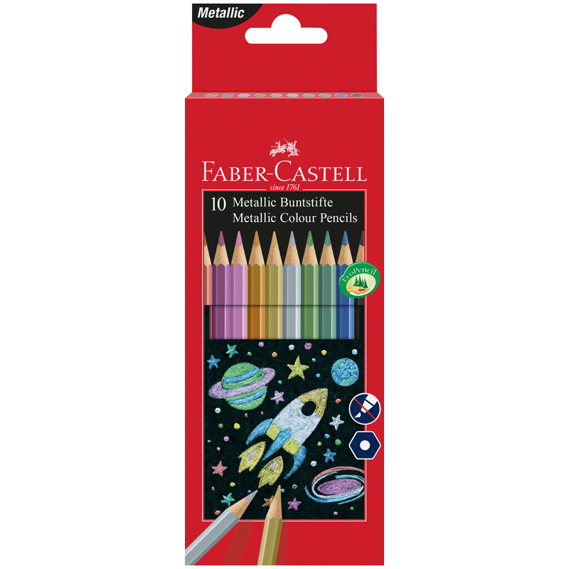 Карандаши цветные Faber-Castell, 10цв., металлик, заточен., картон. упаковка - фото 1