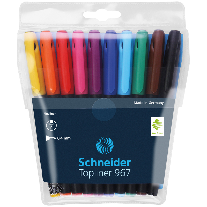 Набор капиллярных ручек Schneider "Topliner 967" 10цв., 0,4мм, европодвес - фото 1