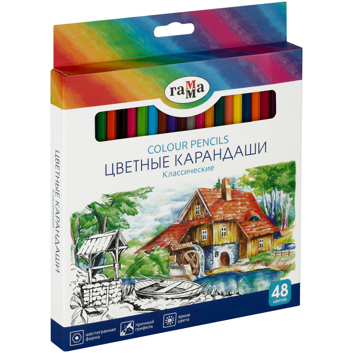 Карандаши цветные Гамма "Классические", 48цв., заточен., картон. упак., европодвес - фото 1