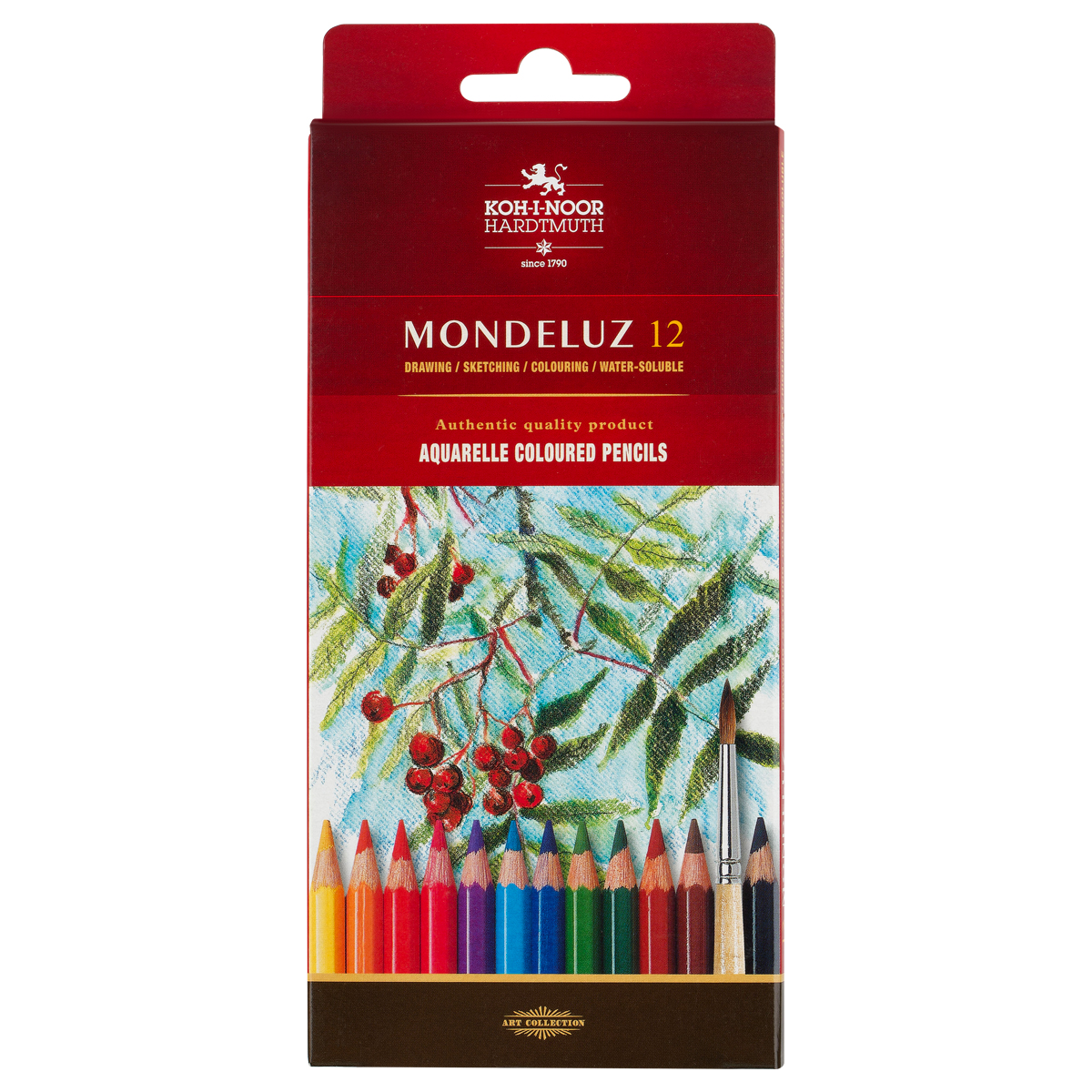 Карандаши цветные акварельные художественные KOH-I-NOOR "Mondeluz", 12 цветов, 3,8 мм, заточенные, европодвес, 3716/12, 3716012001KSRU - фото 1