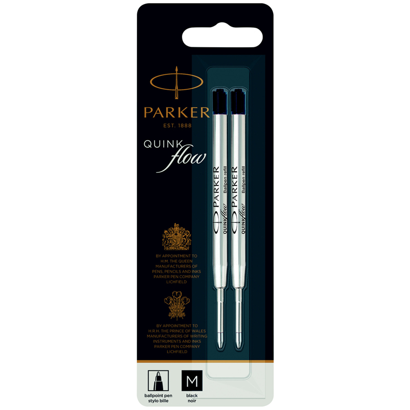 Стержень шариковый объемный Parker "QuinkFlow Ball Point" черный, 98мм, 1,0мм, метал. корпус, 2шт., блистер - фото 1