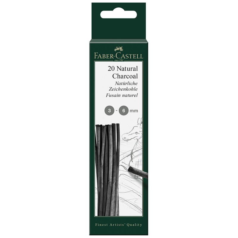 Уголь натуральный Faber-Castell "Pitt", ? 3-6мм, круглый, 20шт., картон. упаковка - фото 1