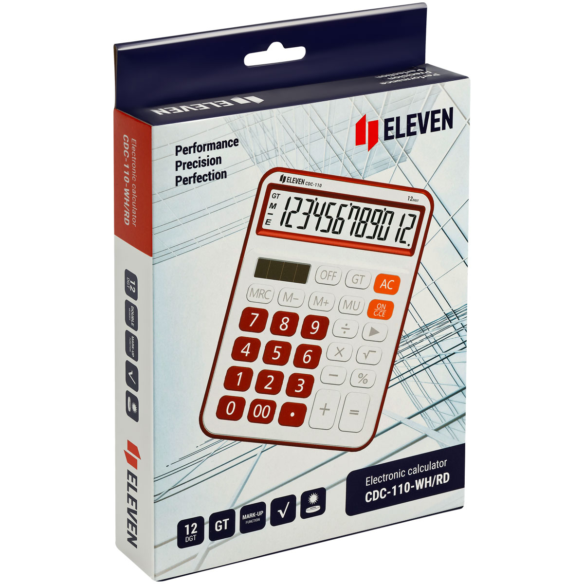 Калькулятор настольный Eleven CDC-110-WH/RD, 12 разрядов, двойное питание, 125*160*28мм, красно-белый - фото 6