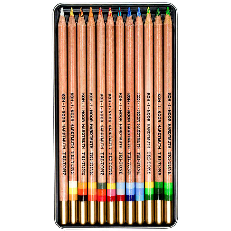 Карандаши многоцветные Koh-I-Noor "TRI-TONE 3442", 12шт., металл.коробка - фото 2