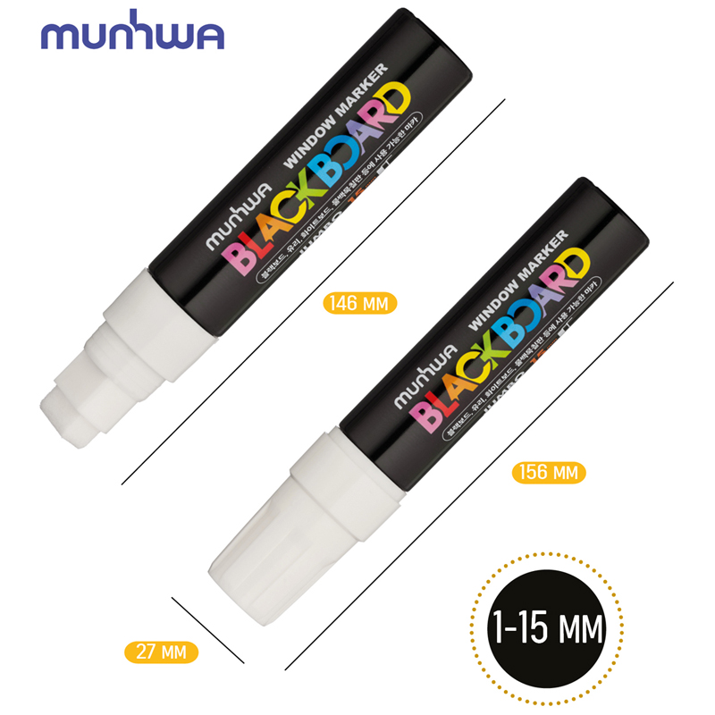 Маркер меловой MUNHWA "Black Board Jumbo", БЕЛЫЙ, 15 мм, влагостираемый, на водной основе, JBM15-05 - фото 3