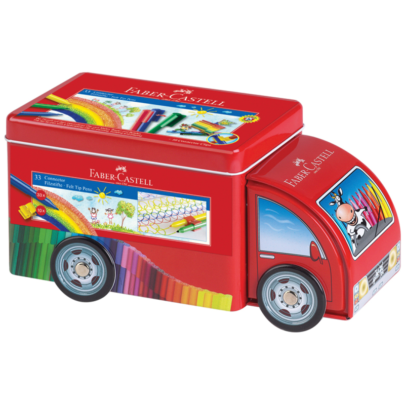 Набор для рисования Faber-Castell "Connector Truck" 33 фломастера+10 клипс, металлическая коробка - фото 1