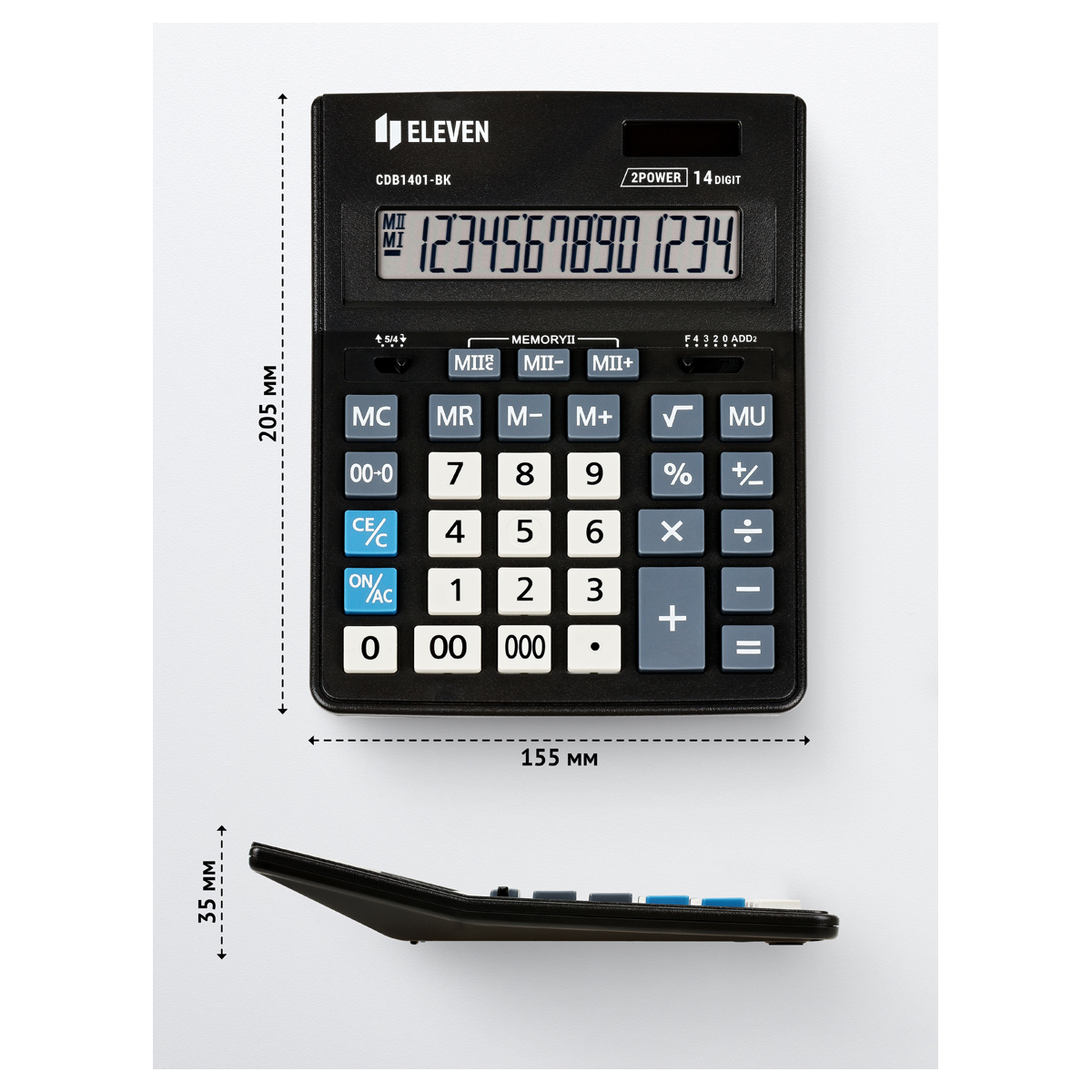 Калькулятор настольный Eleven Business Line CDB1401-BK, 14 разрядов, двойное питание, 155*205*35мм, черный - фото 4
