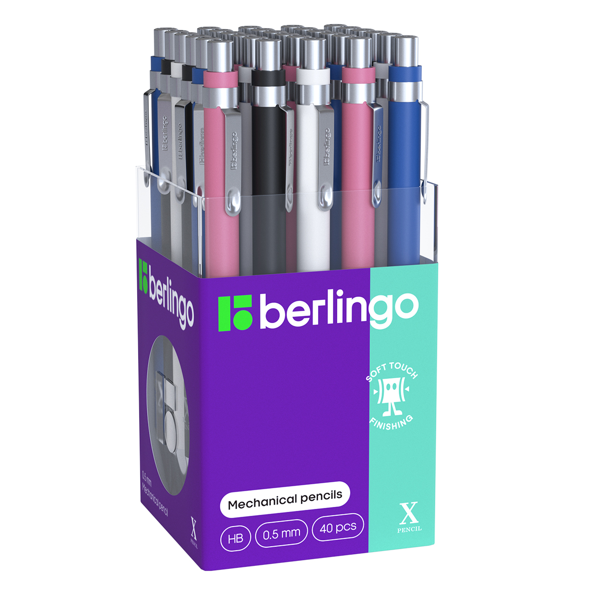 Карандаш механический Berlingo "X" 0,5мм, с ластиком, ассорти - фото 4