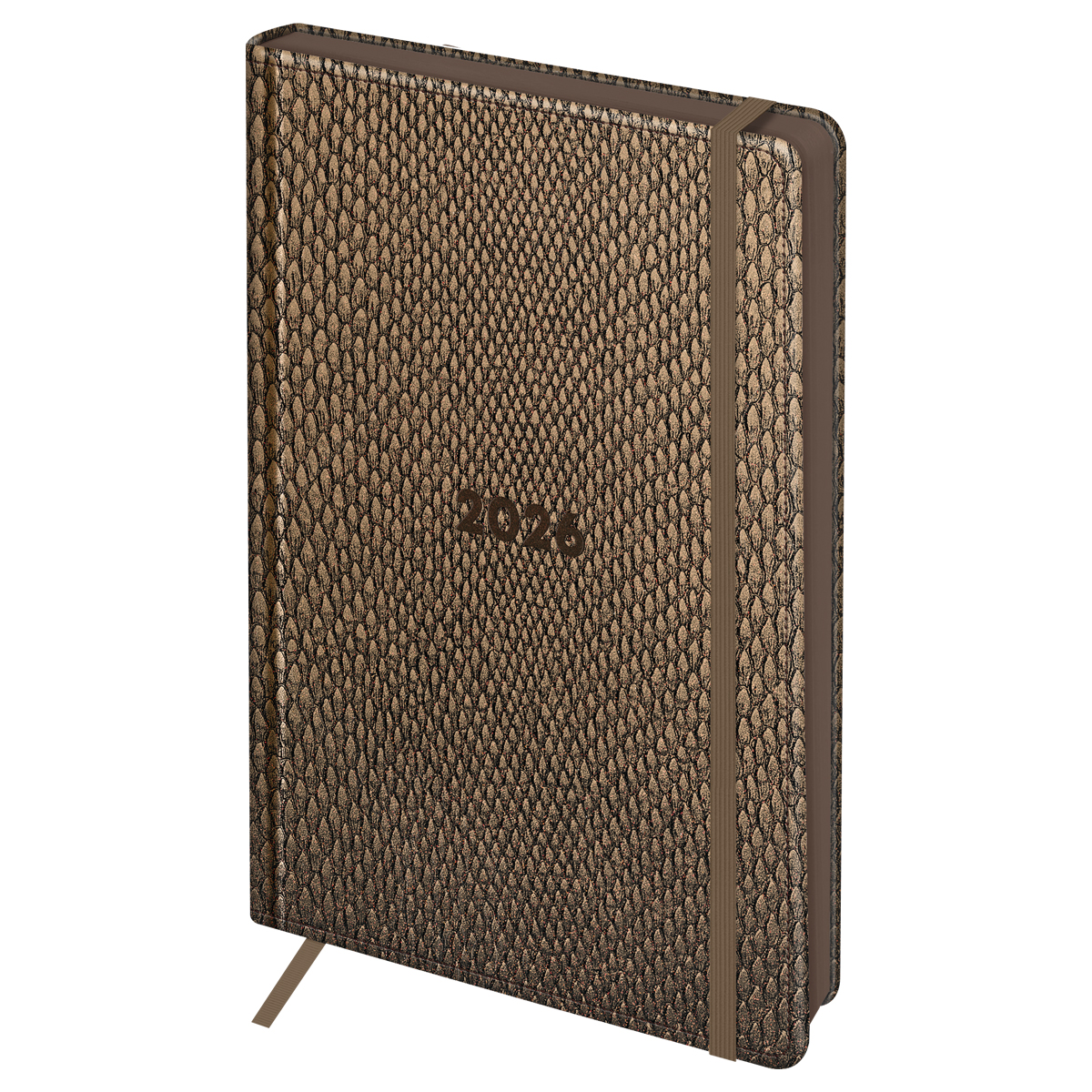 Ежедневник датированный 2026г., А5, 176л., твердый переплет, кожзам, BG "Python. Dark khaki", хаки, цветной срез, с резинкой, карман - фото 1