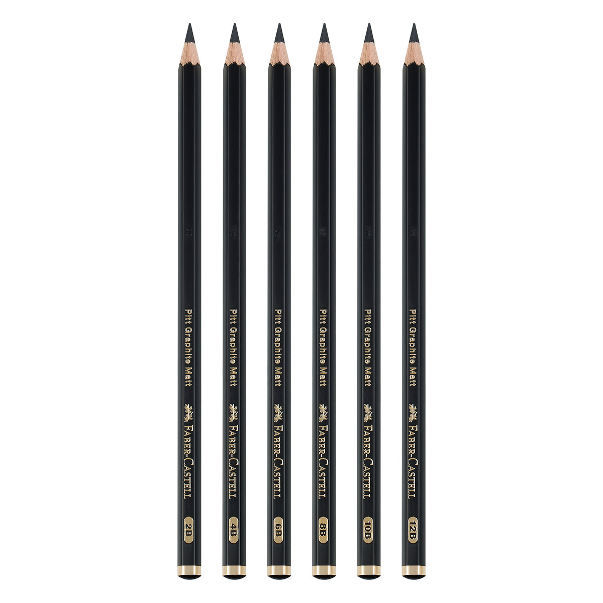 Набор карандашей ч/г матовых Faber-Castell "Pitt Graphite Matt" 2B, 4B, 6B, 8B, 10B, 12B, заточ., метал.кор - фото 3