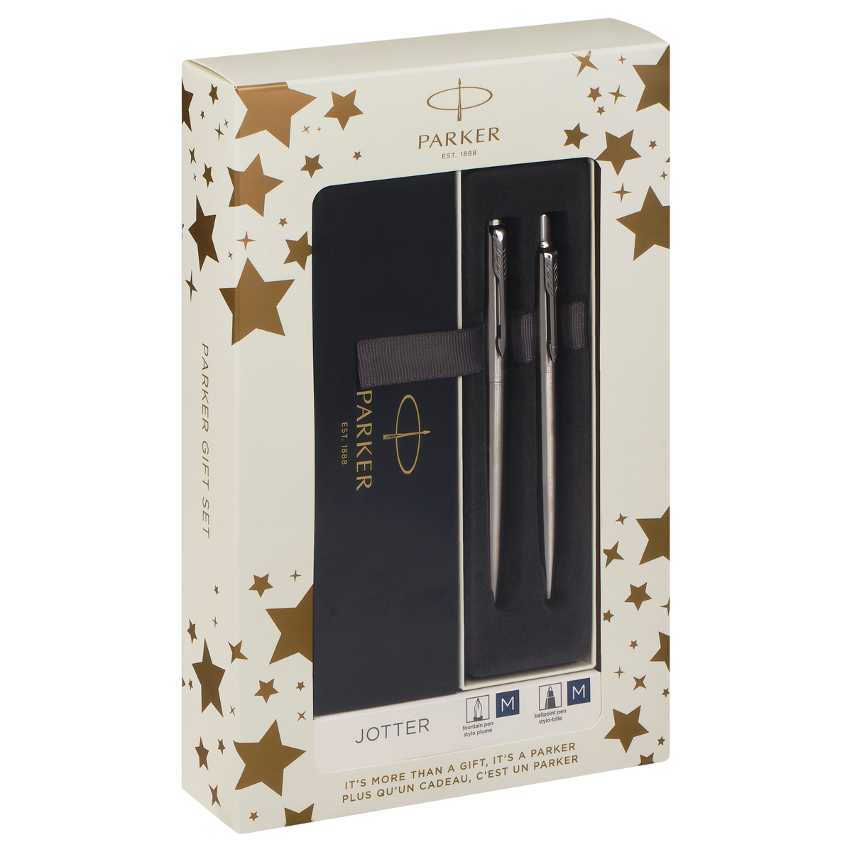 Набор Parker "Jotter Stainless Steel CT": ручка шариковая 1,0мм синяя и ручка перьевая 1,0мм синяя, подарочная упаковка - фото 1