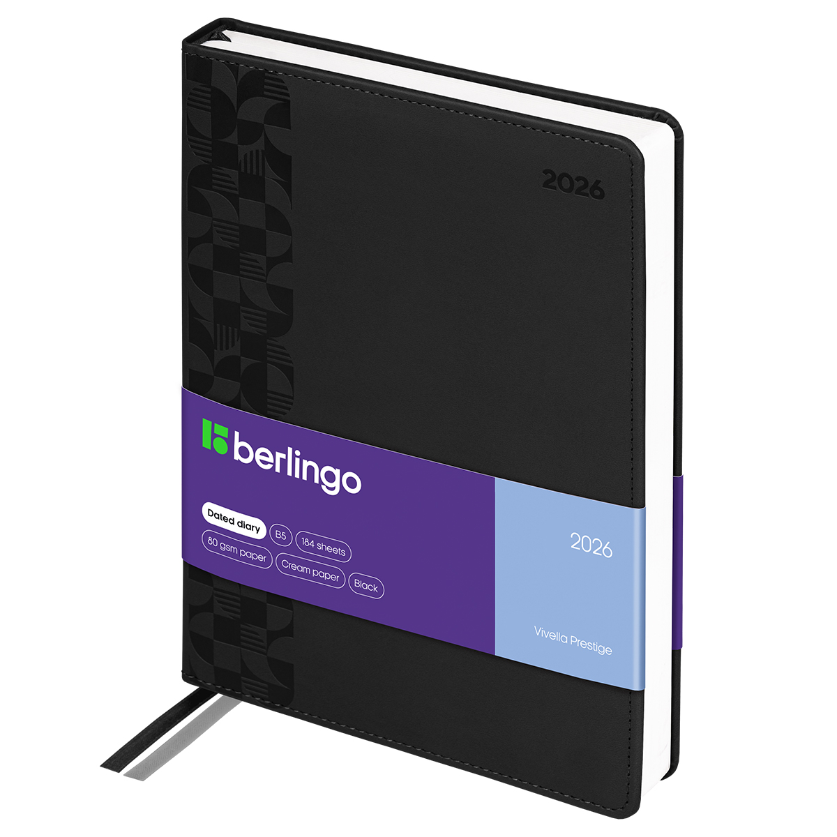 Ежедневник датированный 2026г., А4-(В5), 184л., кожзам, Berlingo "Vivella Prestige", черный - фото 1