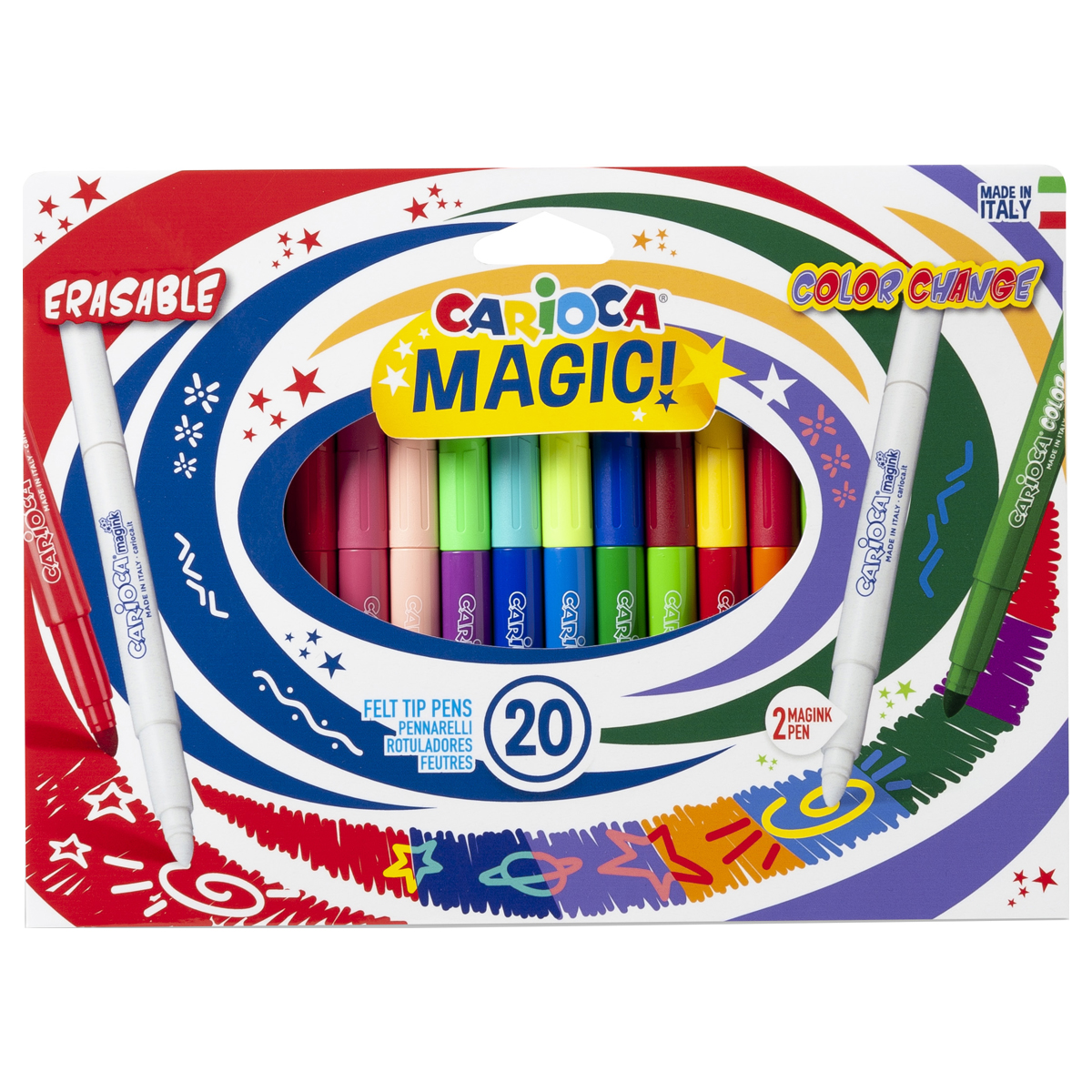 Фломастеры меняющие цвет/стираемые Carioca "Magic Markers", 18цв.+2, 20шт., картон, европодвес - фото 1