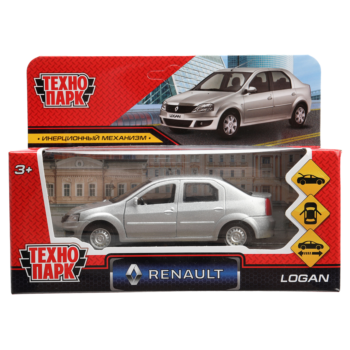 Машина игрушечная Технопарк "Renault Logan", RENAULT, металл., 12см, серебристый, с подвижными элементами - фото 1