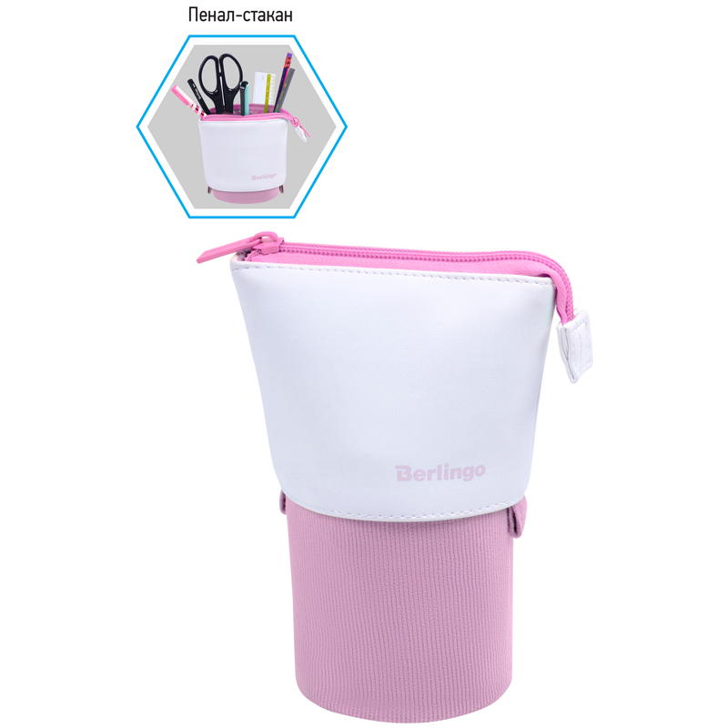 Пенал-стакан 1 отделение, 170*75 Berlingo "Pink case", вельвет, экокожа - фото 1