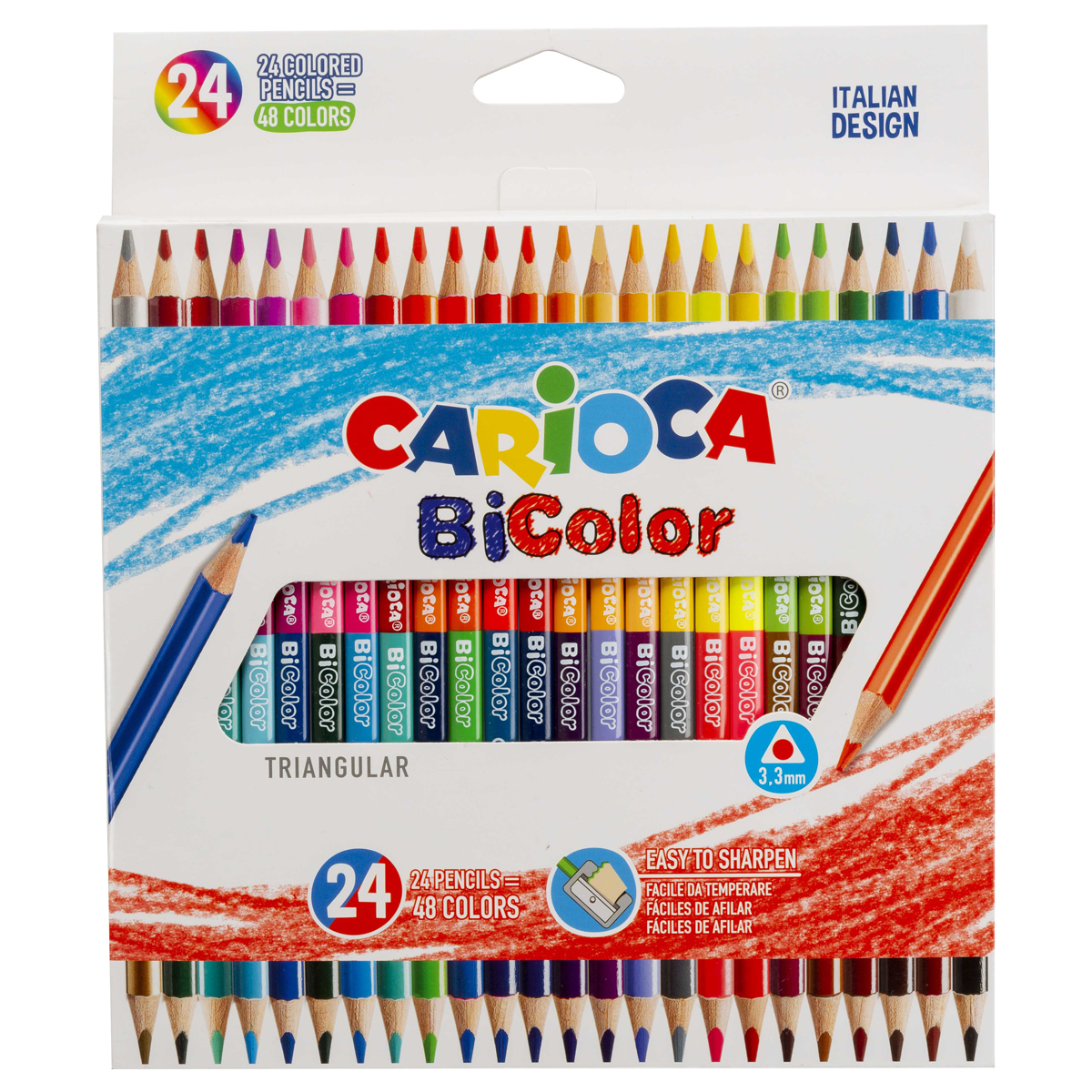 Карандаши цветные двухсторонние Carioca "Bi-Color", 48цв., 24шт., трехгран., заточен., картон, европодвес - фото 1