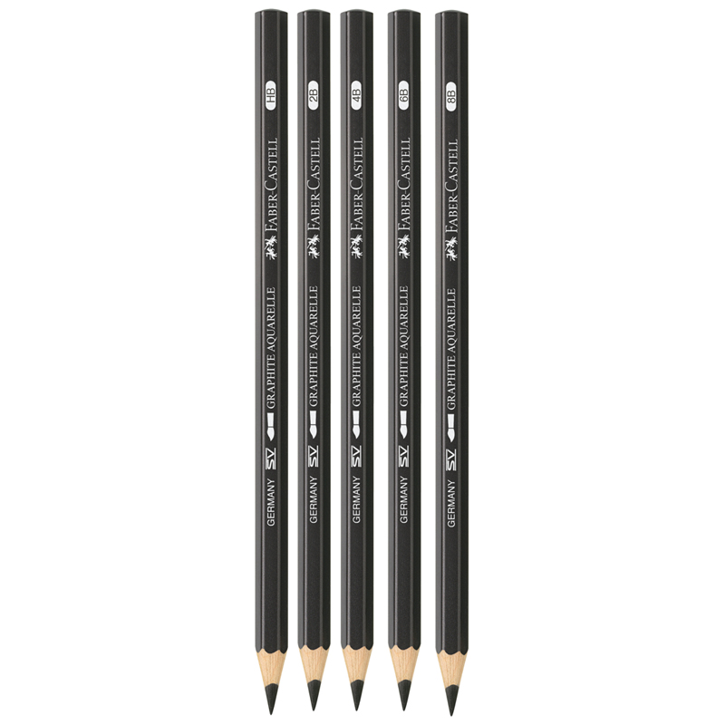 Набор карандашей ч/г акварельных Faber-Castell "Graphite Aquarelle", 5шт., HB-8B, заточ., метал. короб - фото 2