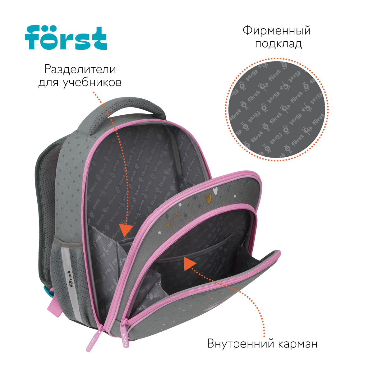 Ранец F?rst F-Light "Little princess" 36*27*15см, 2 отделения, 2 кармана, анатомическая спинка - фото 6