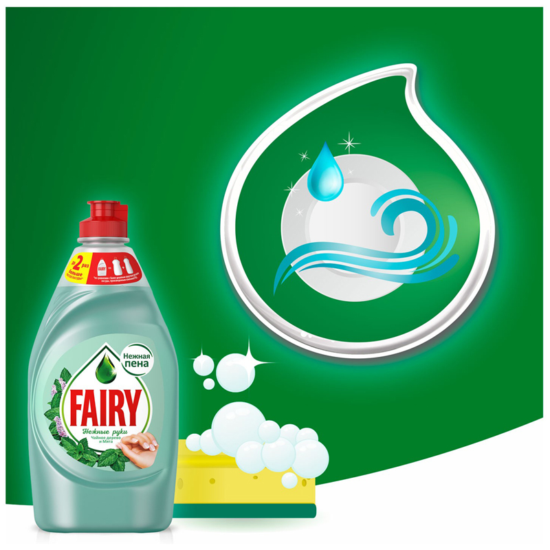 Средство для мытья посуды, 900 мл, FAIRY (Фейри) Нежные руки "Чайное дерево и мята" - фото 6