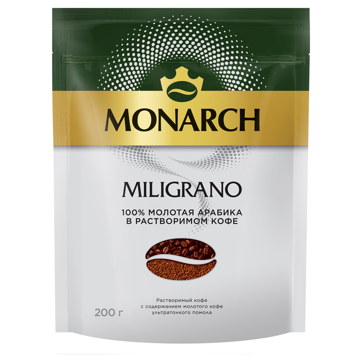 Кофе растворимый Monarch "Miligrano", сублимированный, с молотым, мягкая упаковка, 200г - фото 1