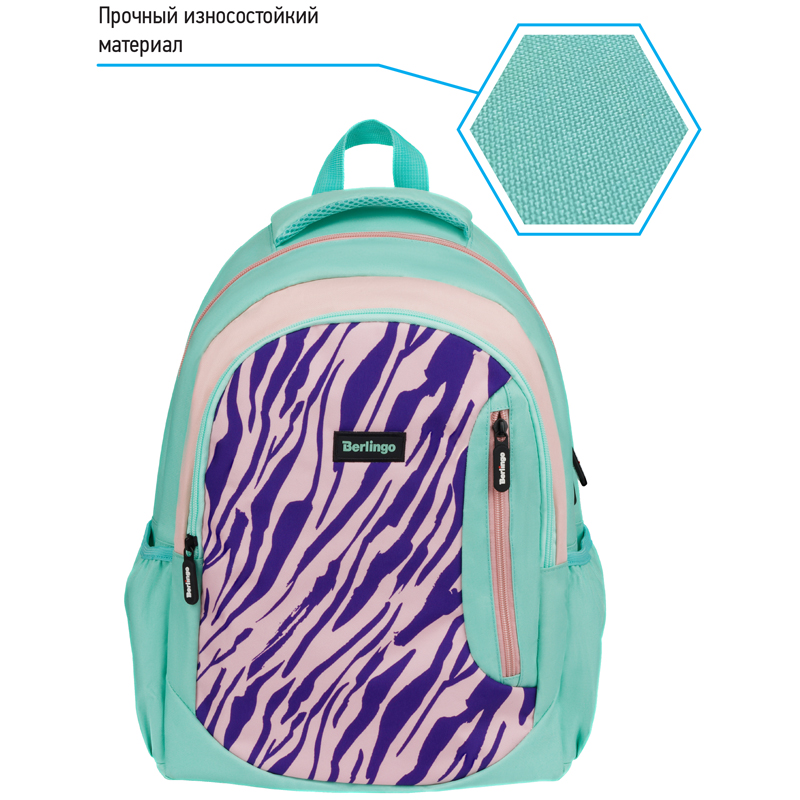 Рюкзак Berlingo Boom "Animal pattern mint" 38,5*29*12см, 2 отделения, 3 кармана, анатомическая ЭВА спинка - фото 3