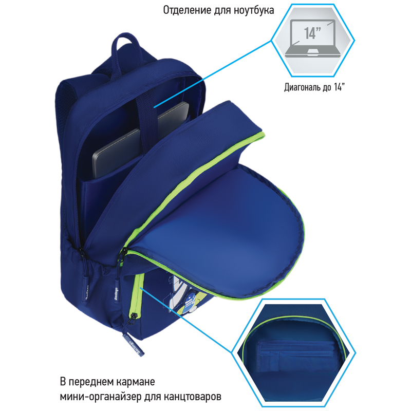 Рюкзак Berlingo Light "Skater" 39,5*28*16см, 2 отделения, 3 кармана, уплотненная спинка - фото 8