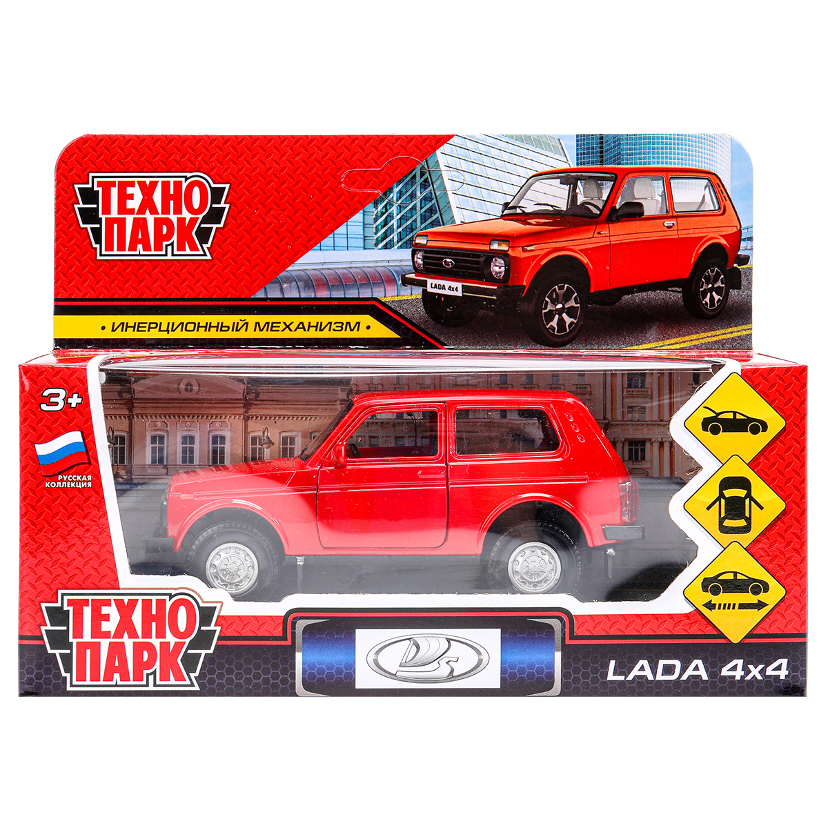 Машина игрушечная Технопарк "Lada 4x4", LADA, металл., 12см, красный, инерционная, с подвижными элементами - фото 1