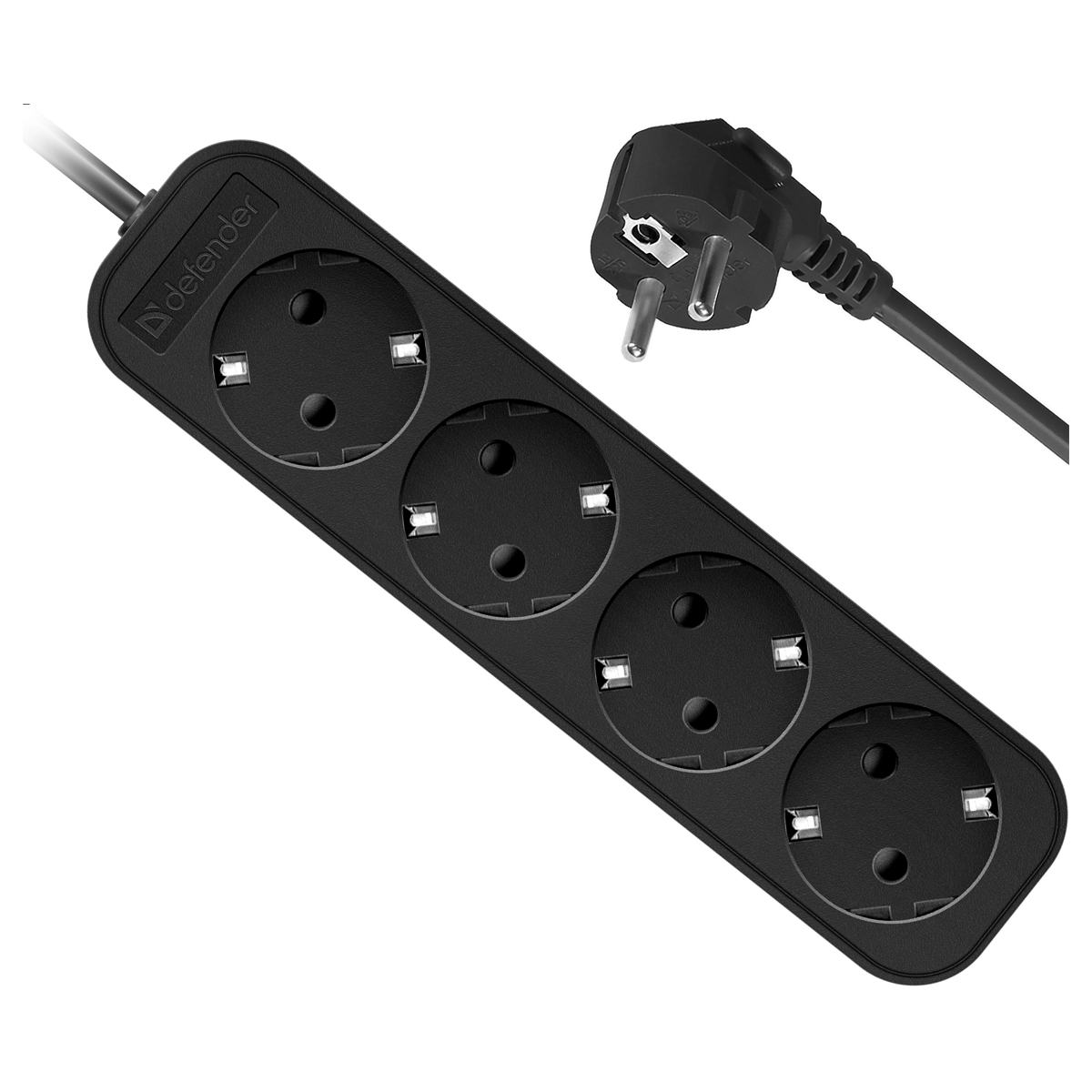 Удлинитель Defender M430, 4 розетки, с заземлением, 3м, черный - фото 1