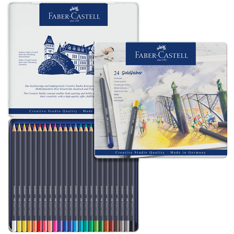 Карандаши цветные Faber-Castell "Goldfaber", 24цв., круглые, заточен., метал. коробка - фото 3