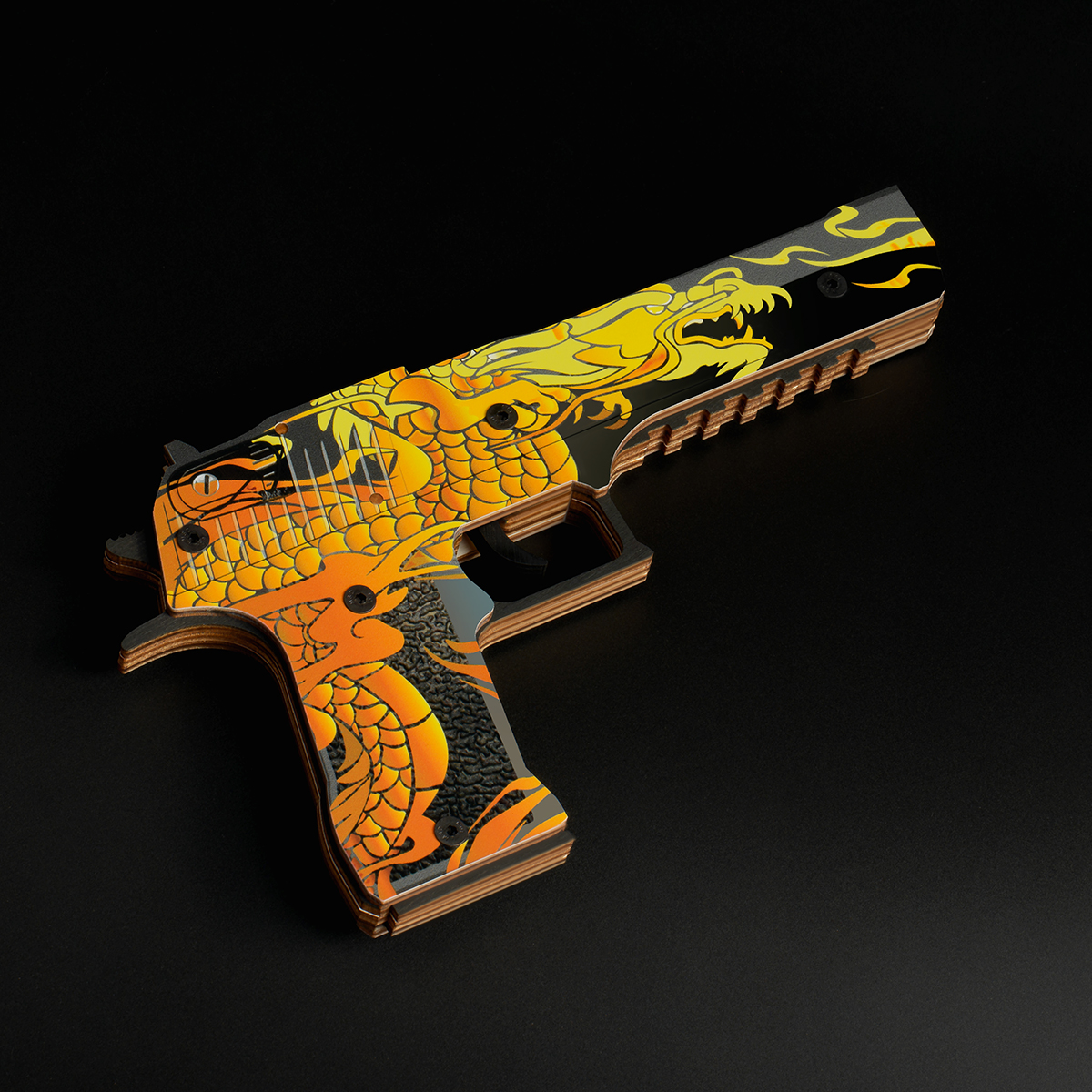 Пистолет деревянный ТРИ СОВЫ Desert Eagle, "Якудза", подложка ХДФ с европодвесом, термоусадка - фото 6
