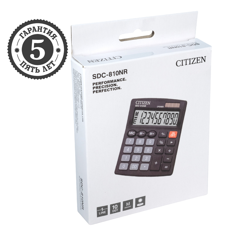 Калькулятор настольный Citizen SDC-810NR, 10 разрядов, двойное питание, 102*124*25мм, черный - фото 4