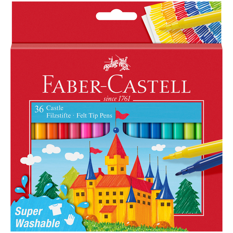 Фломастеры Faber-Castell "Замок", 36цв., смываемые, картон, европодвес - фото 1