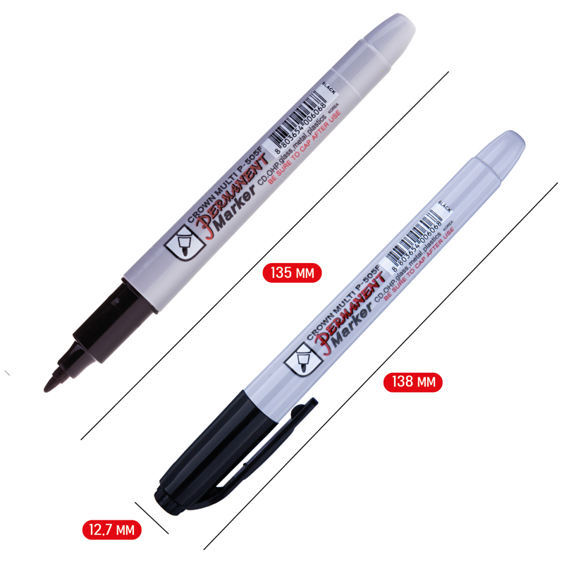 Маркер перманентный CROWN "Multi Marker Super Slim", ЧЕРНЫЙ, тонкий, 1 мм, P-505F - фото 3