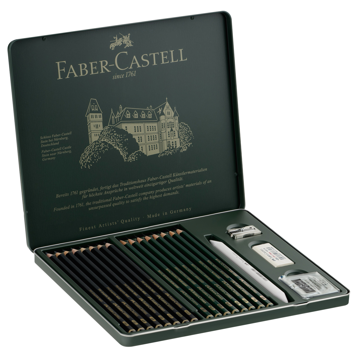 Набор карандашей ч/г Faber-Castell "Pitt Graphite Matt" и "Castell 9000", 20 предметов, заточен., метал. кор. - фото 4