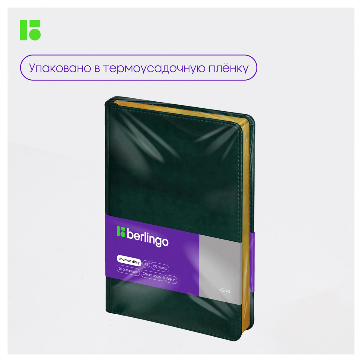 Ежедневник недатированный, А5, 160л., кожзам, Berlingo "xGold", зол. срез, зеленый - фото 10