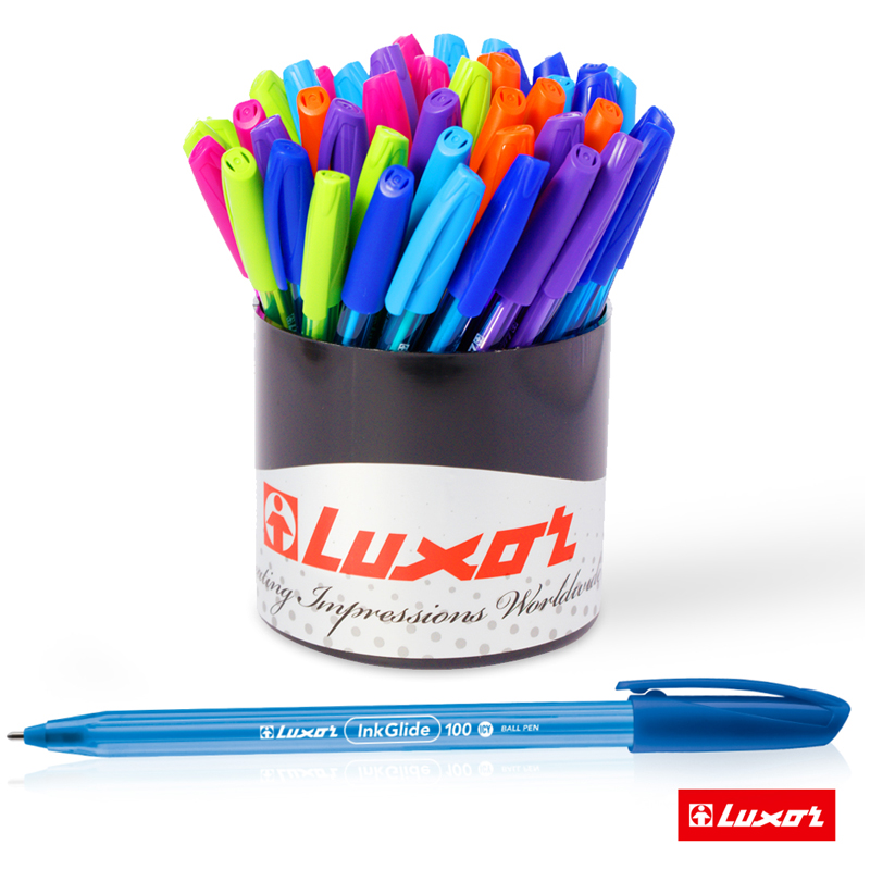 Ручка шариковая Luxor "InkGlide 100 Icy" синяя, 0,7мм, трехгран., корпус ассорти - фото 7
