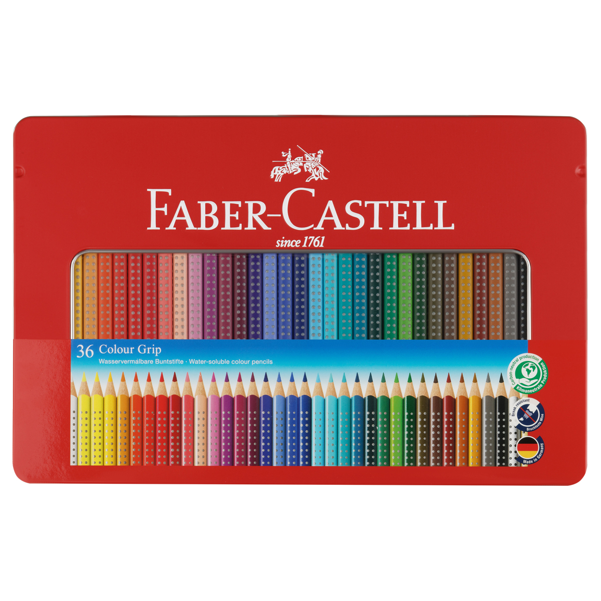 Карандаши цветные Faber-Castell "Grip", 36цв., трехгран., заточен., метал. упак. - фото 1