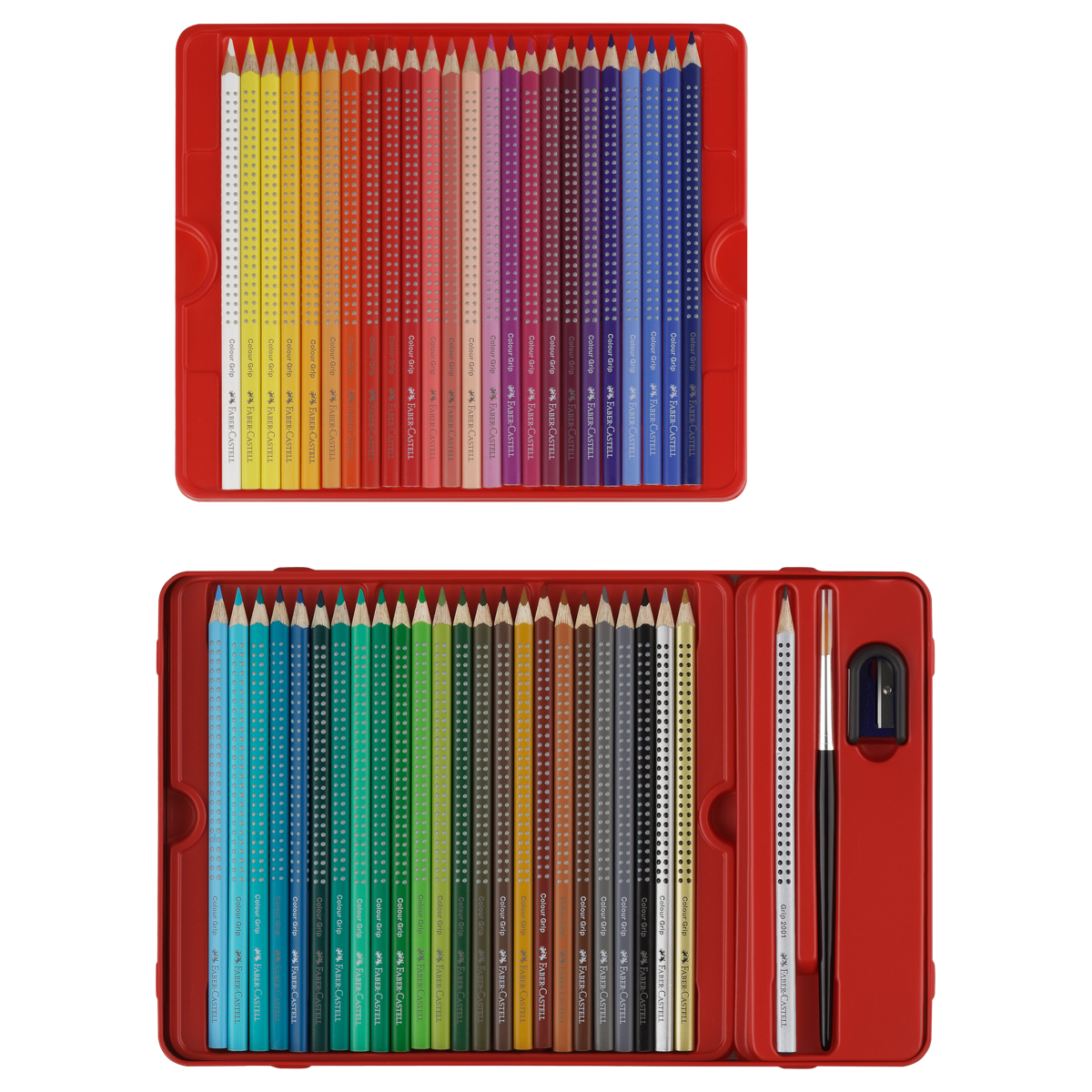 Карандаши цветные Faber-Castell "Grip", 48цв., трехгран., заточ.+ч/г кар. Grip+точилка+кисть, метал. коробка - фото 3