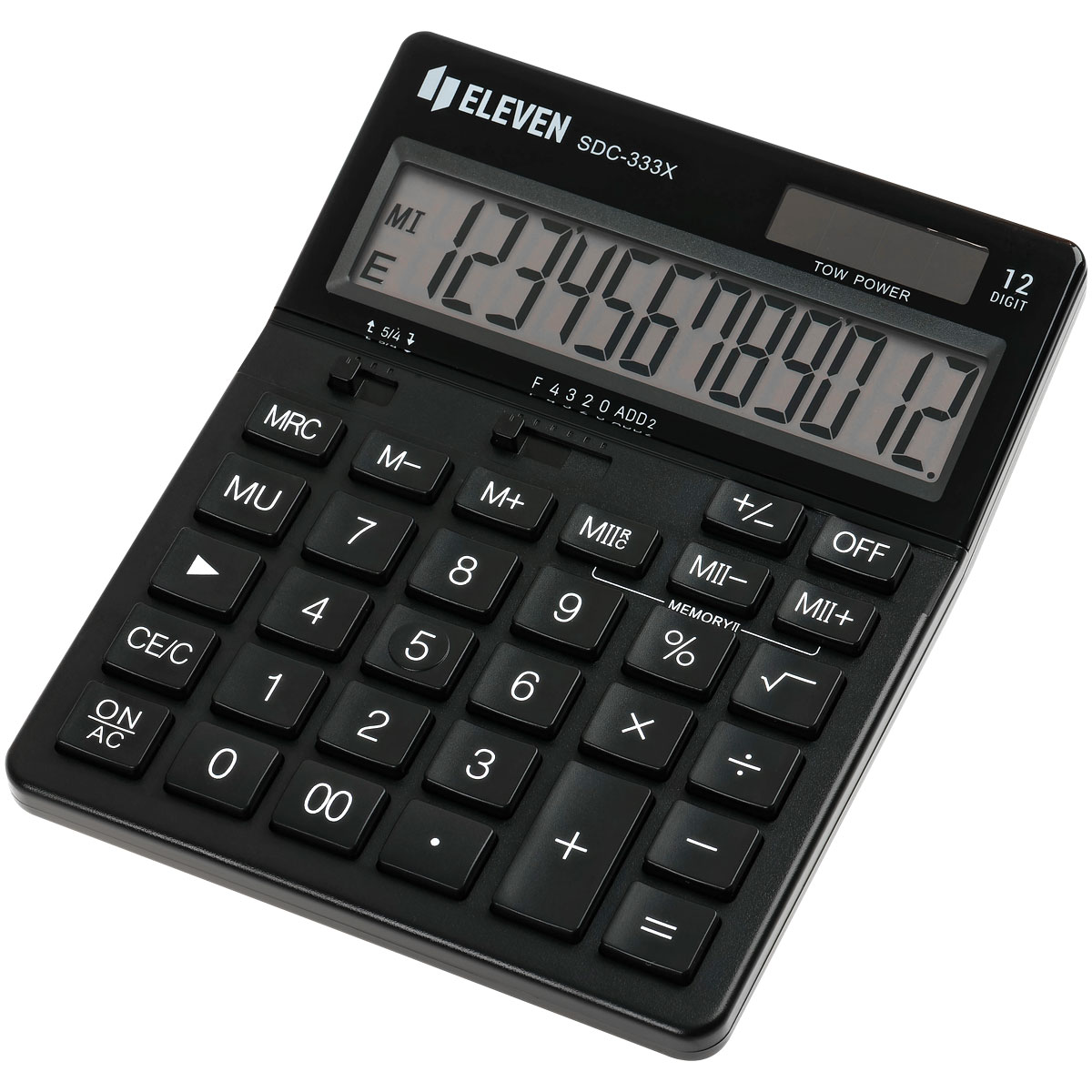 Калькулятор настольный Eleven SDC-333X-BK, 12 разрядов, двойное питание, 125*155*31мм, черный - фото 1