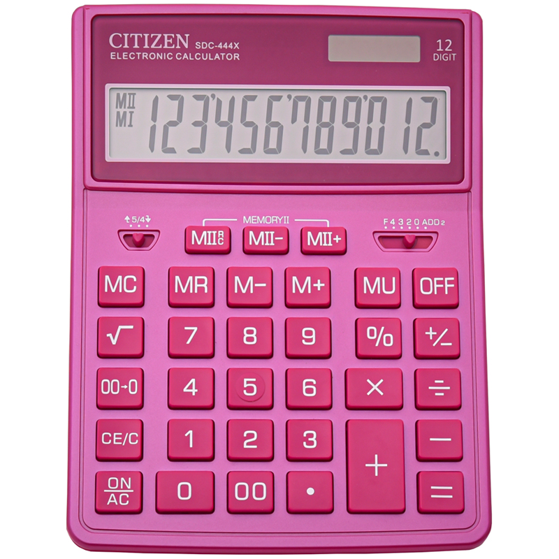Калькулятор настольный Citizen SDC444XRPKE, 12 разрядов, двойное питание, 155*204*33мм, розовый - фото 2