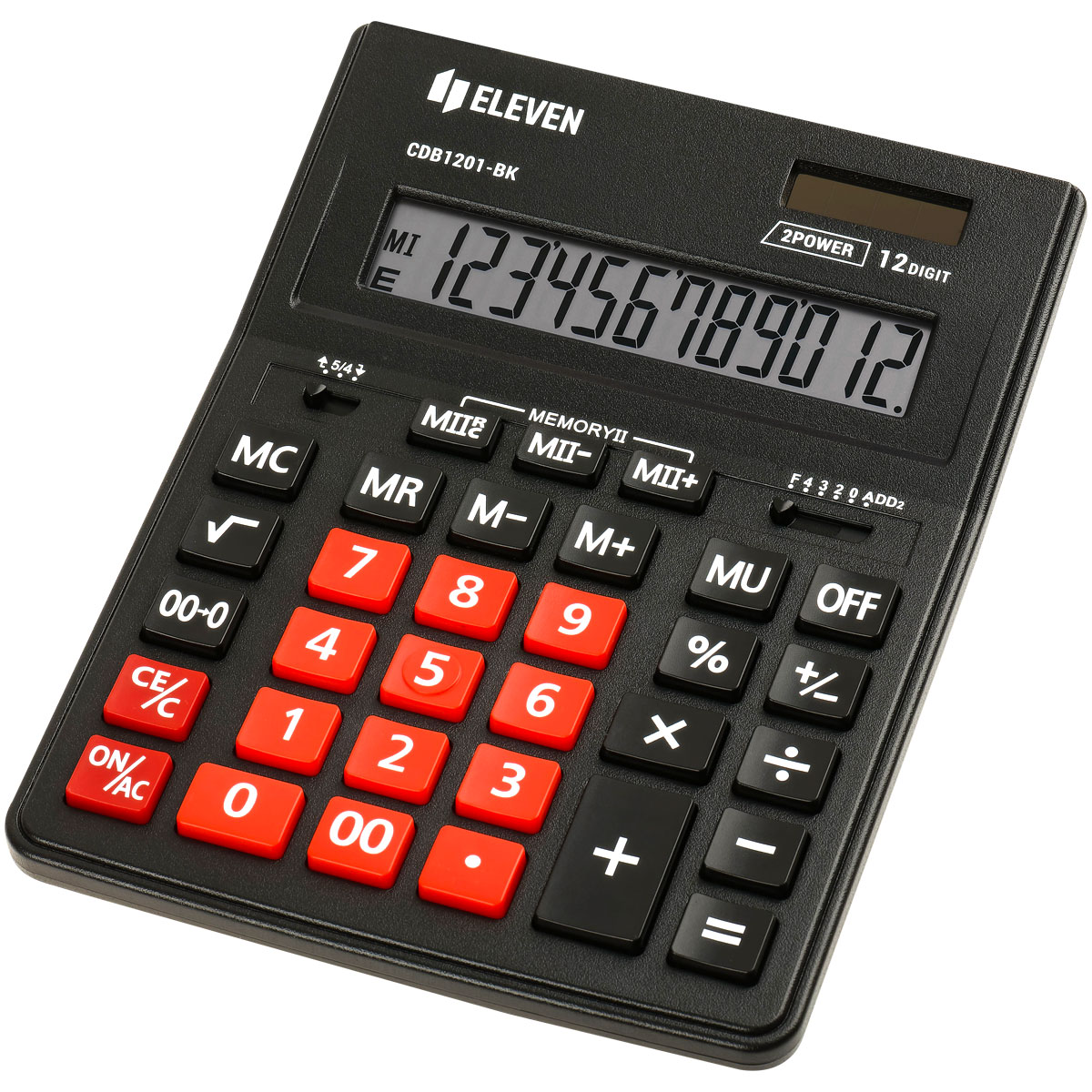 Калькулятор настольный Eleven Business Line CDB1201-BK/RD, 12 разрядов, двойное питание, 155*205*35мм, черный/красный - фото 1